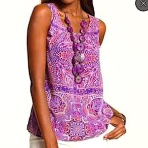 Chico’s Box Scarf Paisley Gloria Sleeveless Tank Blouse Top Purple Crocus